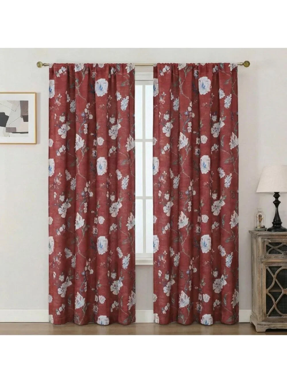 Elegant Floral Linen Curtains - 84